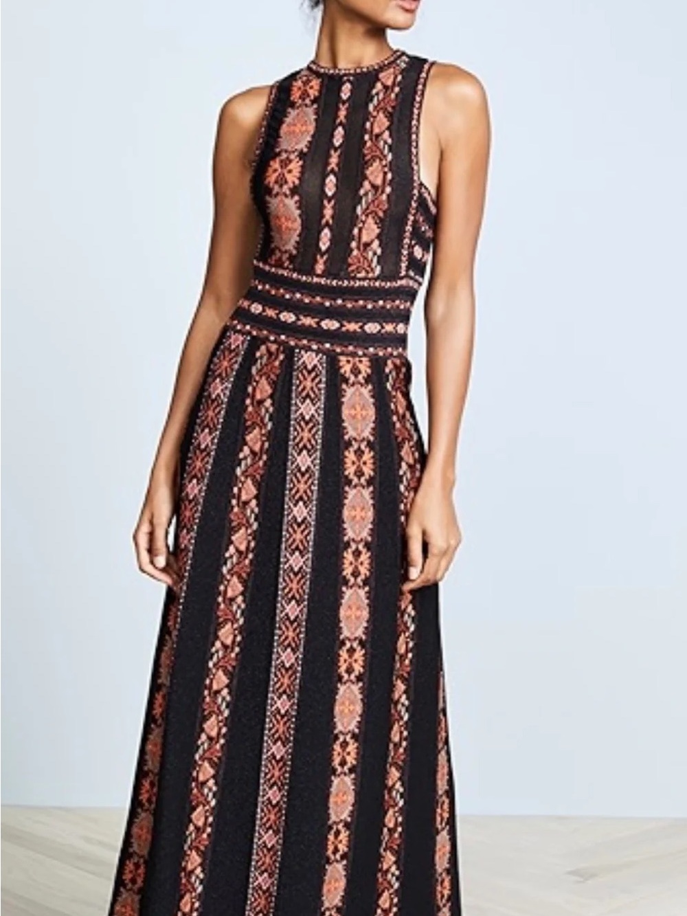 Missoni size S/M Sleeveless Black Maxi Dress with Coral Pattern